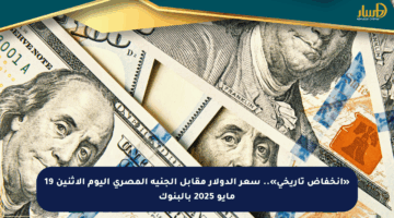«انخفاض تاريخي».. سعر الدولار مقابل الجنيه المصري اليوم الاثنين 19 مايو 2025 بالبنوك